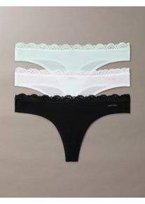 String "THONG 3PK", Damen, Gr. L (40), 3 Stk., schwarz-wei&szlig; (schwarz, wei&szlig;, moonlight jade), Obermaterial: 85% Polyamid, 15% Elasthan, Calvin Klein Underwear, unifarben, k&ouml;rpernah, Unterhosen String, mit Spitze am Bund