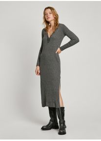 Strickkleid Pepe Jeans "IZABEL DRESS", Damen, Gr. M, N-Gr, grau (dunkelgrau marl), Obermaterial: 49% Baumwolle, 46% Wolle, 5% Acetat, slim fit lang, V-Ausschnitt, Kleider Strickkleid, mit dekorativer Knopfleiste