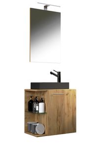Waschtisch Vcm "3-tlg Waschtisch Hausa Spiegel Toilette Schwarz", braun (honig, eiche), B:52cm T:34cm, Schr&auml;nke, Waschtisch