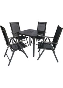 Garten-Essgruppe Vcm "5 tlg. Alu Glas Tisch Gartenset Sitzgruppe 80 SW", schwarz (anthrazit), B:80cm T:80cm, Obermaterial: 100% Metall MT., Sitzm&ouml;bel-Sets, Garten-Essgruppe