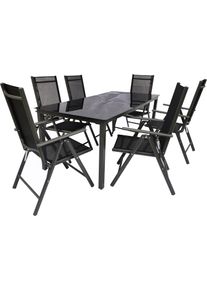 Garten-Essgruppe Vcm "7 tlg. Alu Glas Tisch Gartenset Sitzgruppe 189SW", schwarz (anthrazit), B:189cm T:90cm, Obermaterial: 100% Metall MT., Sitzm&ouml;bel-Sets, Garten-Essgruppe