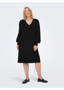 Strickkleid Only CARMAKOMA "CARKATIA LS V-NECK DRESS KNT NOOS", Damen, Gr. S, N-Gr, schwarz, Web, Obermaterial: 50% Viskose, 27% Nylon, 23% Polyester, unifarben, regular fit, V-Ausschnitt, Kleider Strickkleid