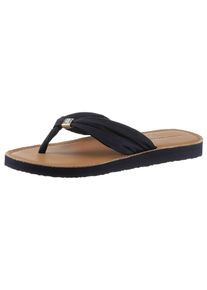 Zehentrenner Tommy Hilfiger "TH ELEVATED BEACH SANDAL", Damen, Gr. 35, blau (dunkelblau), Textil, Schuhe Zehentrenner, Sommerschuh, Bequemschuh, Flats, Schlappen mit TH-Schmuckelement