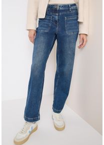 Loose-fit-Jeans Cecil "Style NEELE", Damen, Gr. 27, L&auml;nge 30, blau (mid blau used wash), Denim/Jeans, Obermaterial: 77% Baumwolle, 20% Polyester, 3% Elasthan, unifarben, loose fit lang, Jeans Loose-fit-Jeans, Wide Leg Patch Pocket Jeans