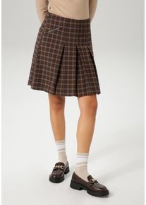 Faltenrock Aniston CASUAL, Damen, Gr. 38, braun (dunkelbraun, hellbraun, kariert), Web, Obermaterial: 63% Polyester, 34% Viskose, 3% Elasthan. Futter: 100% Polyester, kariert, A-Linie kniefrei, R&ouml;cke Faltenrock, mit Zierrei&szlig;verschluss im Vorderteil