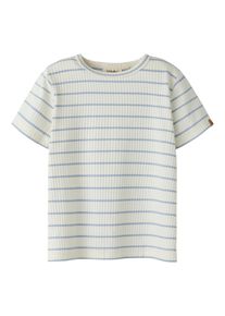 T-Shirt LIL' ATELIER "NMMKAIL SS TOP LIL NOOS", Jungen, Gr. 98, wei&szlig; (coconut milk stripes:zen blau), Jersey, Obermaterial: 95% Baumwolle, 5% Elasthan, gestreift, normal normal, Rundhals, Shirts T-Shirt, Baumwollmischung, regular fit