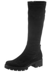 Stiefel Gabor, Damen, Gr. 44, XS-Schaft, schwarz, Textil, Veloursleder, Schuhe Stiefel, Blockabsatz, Plateau, Langschaftstiefel, mit XS-Stretch-Schaft