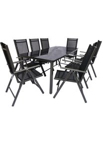 Garten-Essgruppe Vcm "9 tlg. Alu Glas Tisch Gartenset Sitzgruppe 189SW", schwarz (anthrazit), B:189cm T:90cm, Obermaterial: 100% Metall MT., Sitzm&ouml;bel-Sets, Garten-Essgruppe