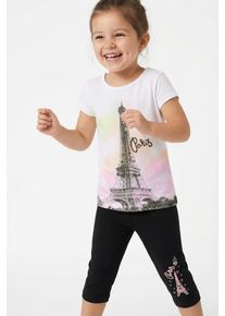T-Shirt bonprix, M&auml;dchen, Gr. 140/146, wei&szlig; (wei&szlig;, schwarz), Obermaterial: 100% Baumwolle. Unterteil: 95% Baumwolle, 5% Elasthan, slim fit, Shirts T-Shirt, Slim Fit, Kurzarm, aus Baumwolle und Elasthan