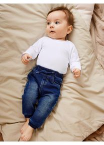 Schlupfjeans name it "NBMBUNDO DNMTRUEBO SWE PANT", Jungen, Gr. 62, N-Gr, blau (dunkelblau denim), Denim/Jeans, Obermaterial: 95% Baumwolle, 5% Elasthan, Abriebeffekte, relaxed fit normal, Jeans Schlupfjeans
