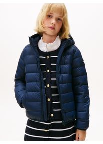 Steppjacke Tommy Hilfiger "U LIGHT DOWN HOODED JACKET", M&auml;dchen, Gr. 5 (110), blau (schwarz night navy), Web, Obermaterial: 100% Polyamid, unifarben, regular fit normal, Rundhals, eingesetzt elastischer Bund, Jacken Steppjacke, Kinder bis 16 Jahre