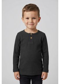 Langarmshirt name it "NMMKAB LS TOP NOOS", Jungen, Gr. 86, schwarz, Feinripp, Obermaterial: 57% Baumwolle, 38% Modal, 5% Elasthan, unifarben, normal normal, Rundhals, abgesteppte Kante, Shirts Langarmshirt, Im Henley-Stil - mit kurzer Knopfleise, normal geschnitten