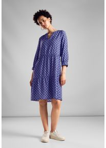 Sommerkleid Street One, Damen, Gr. 40, N-Gr, blau (tiefblau), Obermaterial: 84% Viskose, 16% Polyamid, bedruckt, regular fit knielang, Rundhals, B&uuml;ndchen, Kleider Sommerkleid, mit All-Over Print