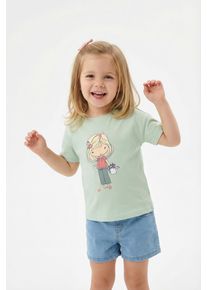 T-Shirt Blue Seven, M&auml;dchen, Gr. 98, gr&uuml;n (gletscher), Single Jersey, Obermaterial: 95% Baumwolle, 5% Elasthan, bedruckt, unifarben, normal, Rundhals, Shirts T-Shirt, mit s&uuml;&szlig;en Frontmotiven