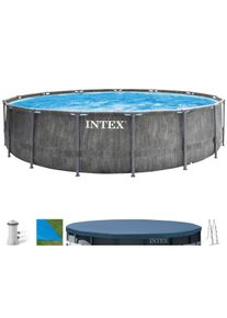 Framepool Intex "&raquo;PrismFrame&trade; Greywood&laquo;", grau, blau, H:122cm &Oslash;:457cm, Schwimmbecken, Framepool, &Oslash;xH: 457x122 cm