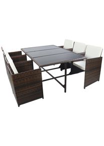 Garten-Essgruppe Vcm "7-tlg Sitzgruppe Gartenm&ouml;bel Set Rattan Raloso", braun, B:170cm T:110cm, Obermaterial: 90% Kunststoff plastic. 10% Metall MT., Sitzm&ouml;bel-Sets, Garten-Essgruppe