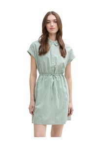 Hemdblusenkleid Tom Tailor Denim, Damen, Gr. M (38), N-Gr, wei&szlig; (wei&szlig; gr&uuml;n vertical), Web, Obermaterial: 100% Baumwolle. Futter: 100% Viskose, gestreift, kniefrei, Umschlagsaum, Kleider Hemdblusenkleid, Sommerkleid im Streifendessin
