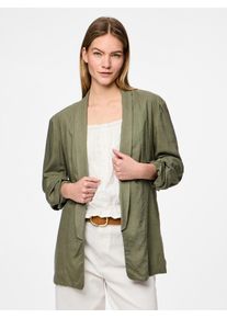 Longblazer Pieces "PCPIA BOSELLA BLAZER WVN NOOS", Damen, Gr. XL, gr&uuml;n (deep lichen gr&uuml;n), Web, Obermaterial: 70% Viskose, 30% Leinen, unifarben, regular fit, Blazer Longblazer, mit Leinen