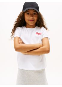 T-Shirt Tommy Hilfiger "TOMMY GRAPHIC FLOCK TEE S/S", M&auml;dchen, Gr. 8 (128), wei&szlig;, Single Jersey, Obermaterial: 60% Baumwolle, 40% Polyester, unifarben, regular fit normal, Rundhals, eingesetzt abgesteppte Kante, Shirts T-Shirt, Kinder bis 16 Jahre, Druck