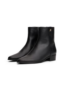 Stiefelette Tommy Hilfiger "TH LEATHER POINTY ZIP BOOTIE", Damen, Gr. 39, schwarz, Leder, Schuhe Stiefelette, Blcokabsatz, Businessschuh, Westernstiefelette in spitzer Form