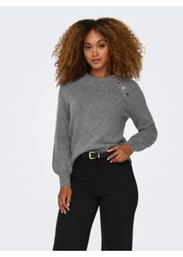 Rundhalspullover Only "ONLEMMA LS BUTTON ONECK EX KNT", Damen, Gr. S, grau (medium grau melange), Strick, Obermaterial: 50% Polyacryl, 50% Polyester, unifarben, regular fit normal, Rundhals, Rippstrickb&uuml;ndchen, Pullover Rundhalspullover, Kunstfaser, regular fit