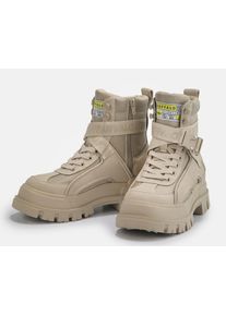 Winterboots Buffalo "Aspha Com1 Vegan", Damen, Gr. 37, beige, Lederimitat, Textil, Schuhe Winterboots, Schn&uuml;rstiefelette, Plateauboots mit Innen-Rei&szlig;verschluss