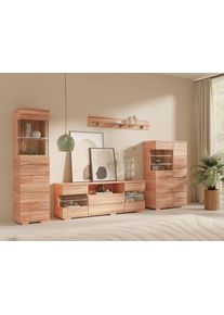 Wohnwand OTTO HOME "VETRO: besteht aus 2 Vitrinen, 1 Sideboard & 1 Wandregal, Wohnzimmer.", braun (kernbuchefarben), Kastenm&ouml;bel-Sets, Wohnwand, Breite:320cm, T&uuml;ren mit Glaseins&auml;tzen, Kabeldurchf&uuml;hrung in Sideboard