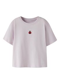 T-Shirt name it "NMFVICTORIA SS NREG TOP", M&auml;dchen, Gr. 116, lavender fog detail:ladybug embroidery, Jersey, Obermaterial: 100% Baumwolle, unifarben, Basic normal, Rundhals, Shirts T-Shirt