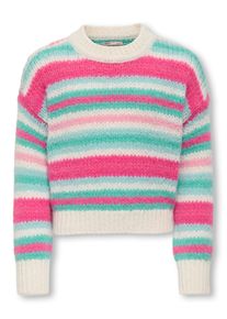 Strickpullover KIDS Only "KOGALYSSA LIFE LS STRIPE O-NECK CP KNT", M&auml;dchen, Gr. 122/128, rosa (birch stripes:seap, aqua s, bright a, fuchsiap, knock), Strick, Obermaterial: 100% Polyester, gestreift, Rundhals, Pullover Strickpullover