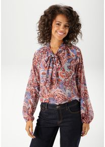 Schlupfbluse Aniston CASUAL, Damen, Gr. 40, schwarz (jeansblau, zimt, braun, hellbraun, wollwei&szlig;, hellblau, marine, schwarz), Georgette, Obermaterial: 100% Polyester, Paisley, bedruckt, gemustert, leicht transparent, l&auml;ssig geschnitten h&uuml;ftlang, V-Ausschnitt, Raglan&auml;rmel elastischer Bund mit Gummizug, Blusen Schlupfbluse, mit extravagantem, gro&szlig;fl&auml;chigen Paisley-Muster
