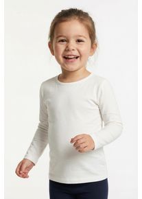 Langarmshirt happy girls, M&auml;dchen, Gr. 164, beige (ecru), Jersey, Obermaterial: 95% Baumwolle, 5% Elasthan, unifarben, figurbetont h&uuml;ftlang, Rundhals, abgesteppte Kante, Shirts Langarmshirt, in Basic-Form