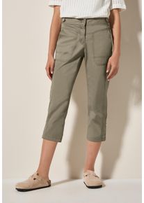 Caprihose Cecil "Style New York", Damen, Gr. 34, N-Gr, grau (smoky taupe), Web, Obermaterial: 98% Baumwolle, 2% Elasthan, unifarben, normal kniebedeckend, Hosen Caprihose, Sommerhose mit Knopfdetails am Bund