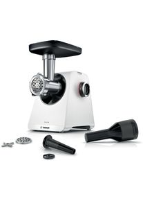Bosch Fleischwolf "Serie 4 MFWS420W, 1900 W Blockierlei., 2 Fl&uuml;gel-Messer, 2 Stufen, wei&szlig;", wei&szlig;, B:17,5cm H:24cm T:23cm, Zerkleinerer, Metallkupplung, Wurststopfer, 10 J Motorgarantie, R&uuml;cklauffunktion, Fleischwolf