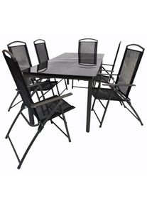 Garten-Essgruppe Vcm "7-tlg Sitzgruppe Gartenm&ouml;bel Tisch St&uuml;hle Set 189S", schwarz, B:189cm T:90cm, Obermaterial: 100% Metall MT., Sitzm&ouml;bel-Sets, Garten-Essgruppe
