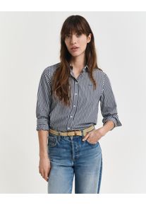 Hemdbluse Gant "REG POPLIN STRIPED SHIRT", Damen, Gr. 46, blau (classic blau), Popeline, Obermaterial: 100% Baumwolle, gestreift, regular fit h&uuml;ftlang, Blusen Hemdbluse, mit einer kleinen Logostickerei auf der Brust