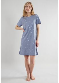 Nachthemd Tom Tailor, Damen, Gr. 46, N-Gr, blau, mittel, punkte, Single Jersey, Obermaterial: 100% Baumwolle, Kleider Nachthemd