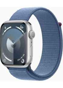 Apple Watch Series 9 Aluminium 45 mm (2023) | GPS + Cellular | silber | Sport Loop Winterblau