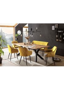 Salesfever, Eckbankgruppe &raquo;Eckbankgruppe in Landhausstil&laquo; Set, 6 Stk. tlg. R&uuml;ckenfl&auml;che mit aufw&auml;ndiger Rautensteppung, Senfgelb, Natur/Schwarz + 