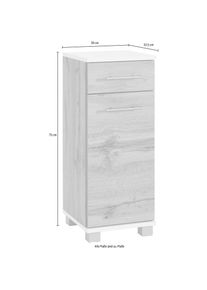 Welltime, Seitenschrank &raquo;Emmi, Breite 30 cm&laquo; Wechselbarer T&uuml;ranschlag, Metallbeschl&auml;ge, wei&szlig; / wotaneichefarben, FSC -zertifizierter Holzwerkstoff, 