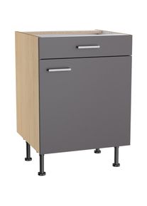 KOCHSTATION, Unterschrank &raquo;KS-Lucy&laquo; Breite 60 cm, h&ouml;henverstellbare F&uuml;&szlig;e, Soft-Close, anthrazit/Eiche hell, Eiche hell - B/H/T: 60 cm x 87 cm x 58,1 