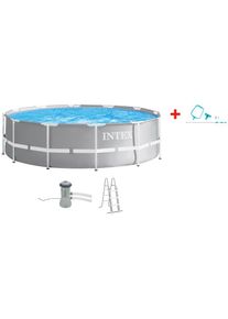 Intex, Rundpool &raquo;&raquo;PRISM FRAME PREMIUM POOL&laquo;&laquo; inkl. hochwertigem Pool-Reinigungsset, grau, &Oslash;/B/H/L: Breite 366 cm x H&ouml;he 99 cm x L&auml;nge