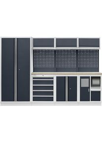 Werkstattschranksystem mit Fl&uuml;gelt&uuml;r-Hochschrank, Abfall- und Reinigungs-Center, BxT 2955 x 460 mm, lichtgrau / anthrazitgrau