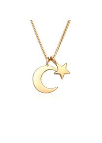 Elli Premium, Damen, Kette mit Anh&auml;nger &raquo;Halskette Mond Stern Astro Kordelkette 375er Gelbgold&laquo;, Gold, Romantische Halskette im Astro Look f&uuml;r Damen