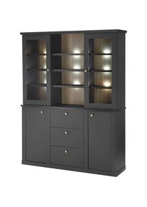 Home Affaire, Buffet &raquo;Lincoln, Hochschrank im Landhausstil, moderner Schrank&laquo; edles Design, messingfarbene Knopfgriffe, vielseitig einsetzbar, Schwarz