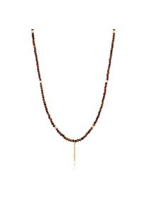 Kuzzoi, Herren, Lange Kette &raquo;Halskette Tigerauge Perlen Bead Barren 925 Silber&laquo;, Gold, Stilvolle Steinkette mit Stabanh&auml;nger f&uuml;r M&auml;nner