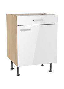 KOCHSTATION, Unterschrank &raquo;KS-Lucy&laquo; Breite 60 cm, h&ouml;henverstellbare F&uuml;&szlig;e, Soft-Close, wei&szlig; Glanz/Eiche hell, Eiche hell - B/H/T: 60 cm x 87 cm x 58,1 