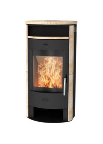 FIREPLACE, Kaminofen &raquo;Heathus MAIA Sandstein Exklusiv&laquo; Aufstellort in deinem Zuhause, Tee- und Holzfach, schwarz, Spendet ein wohliges Gef&uuml;hl w&auml;hrend 