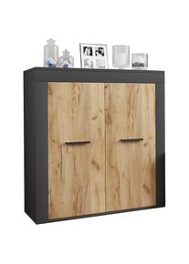 Vcm, Kommode &raquo;Holz Kommode Sideboard Anrichte Usilo 2 Dreht&uuml;ren&laquo; 1 Stk. tlg., Anthrazit / Honig-Eiche,