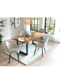 Salesfever, Essgruppe &raquo;- stilvolles Design&laquo; Set, 5 Stk. tlg. 5-teiliges Set mit authentischer Baumkanten-Tischplatte, Cognac, Hellgrau, Schwarz + 