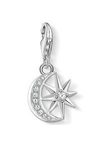 Thomas Sabo, Damen, Charm-Einh&auml;nger &raquo;Stern & Mond&laquo; mit Zirkonia (synth.), silberfarben-wei&szlig; + wei&szlig;, Eleganter Charm-Anh&auml;nger mit Mond-Sternen Motiv